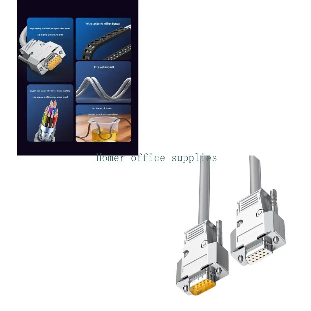 K43B HDB15 15Pin VGA Male/Female Cable For Dynamic Wiring Industrial Environment