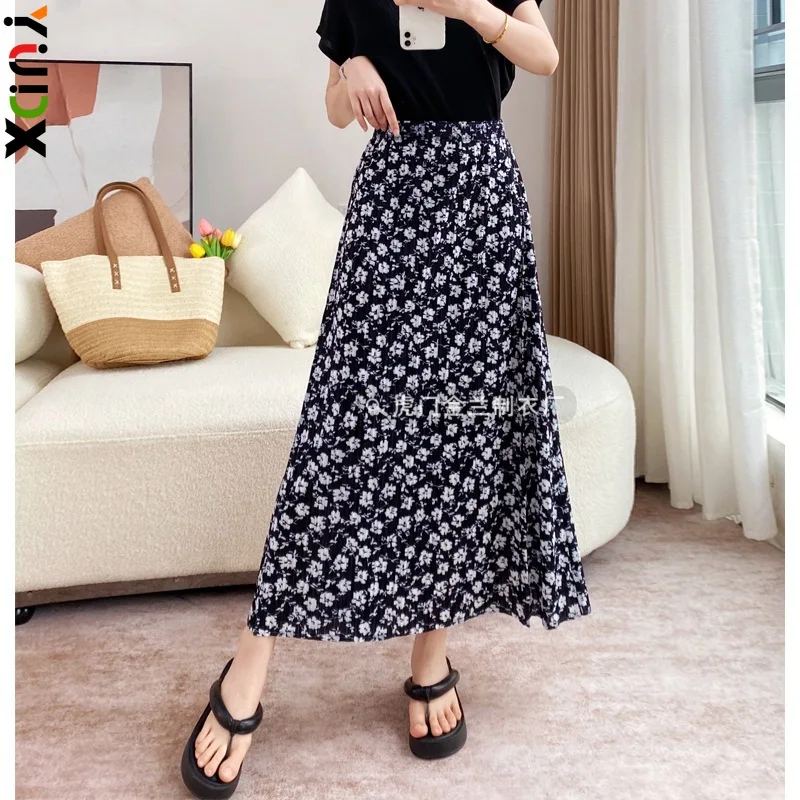 

YUDX Miyake Pleated Fashion Printed Black Women's Half Skirt Vintage Draped Half Skirt Floral Skirt 2024 Summer New