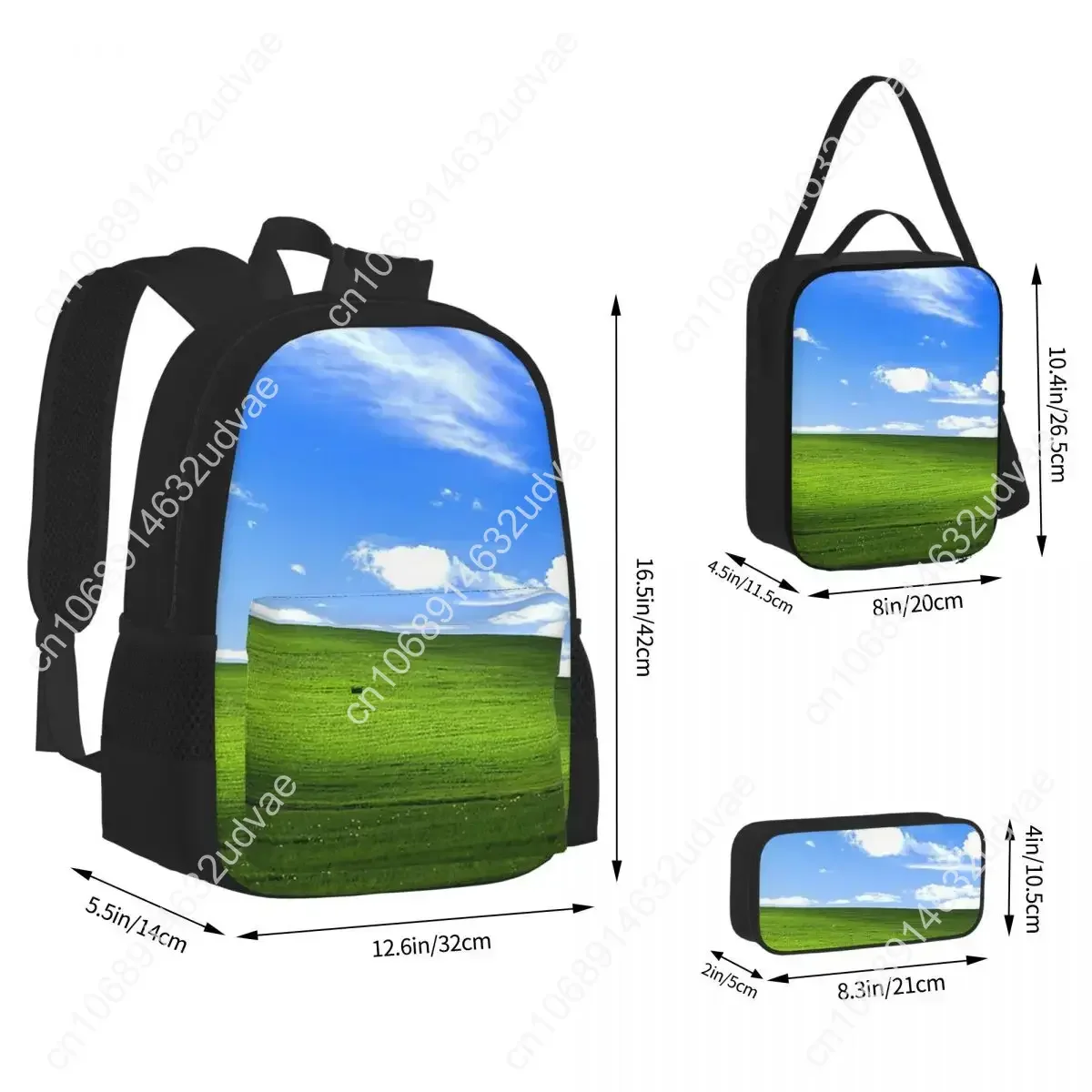 Windows XP Wallpaper Backpacks Boys Girls Bookbag Children School Bags Cartoon Kids Rucksack Lunch Bag Pen Bag Three-Piece Set