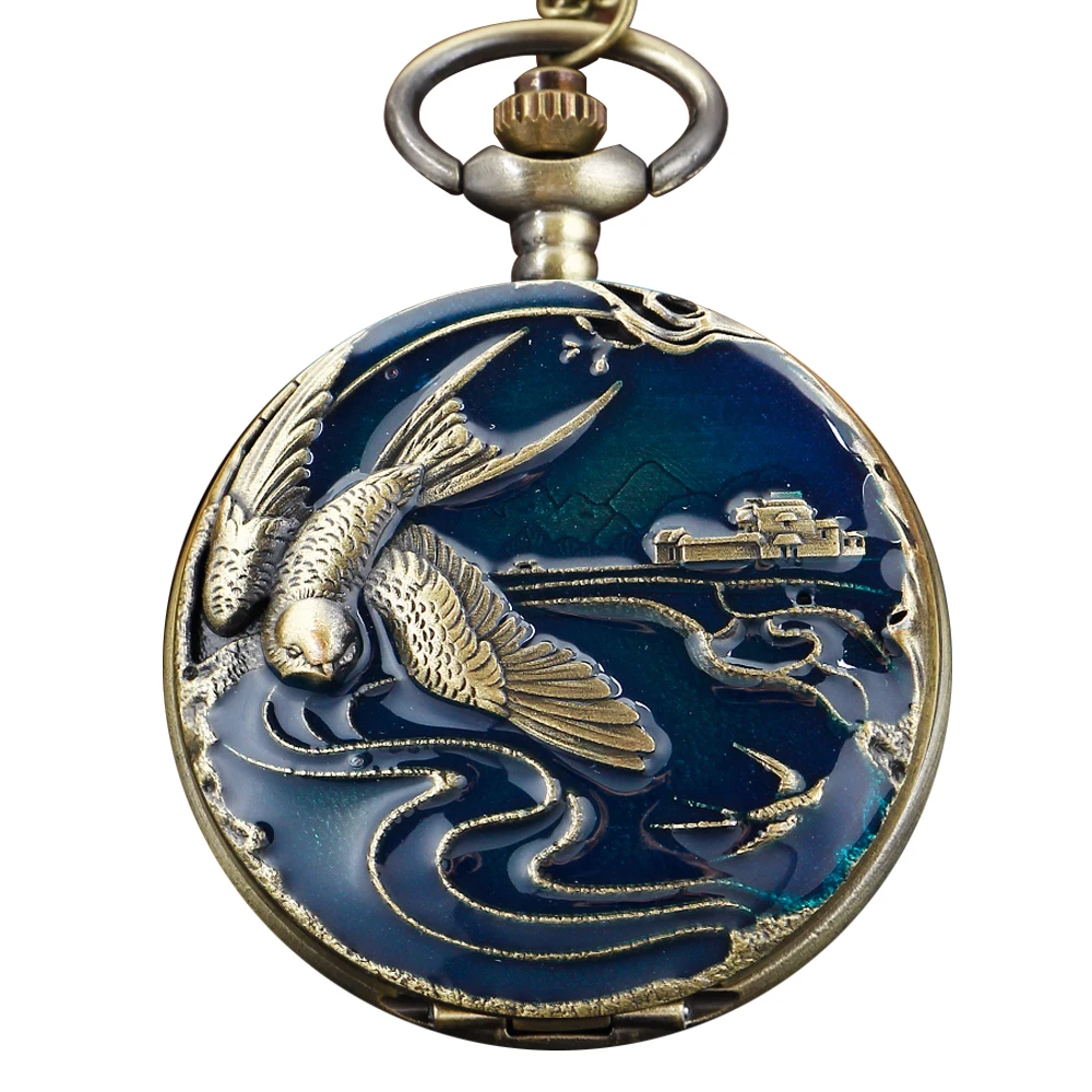 

Flying Bird Landscape Oil Painting Men's and Women's Quartz Pocket Watch Retro Fashion Necklace Pendant Student Festival Gift