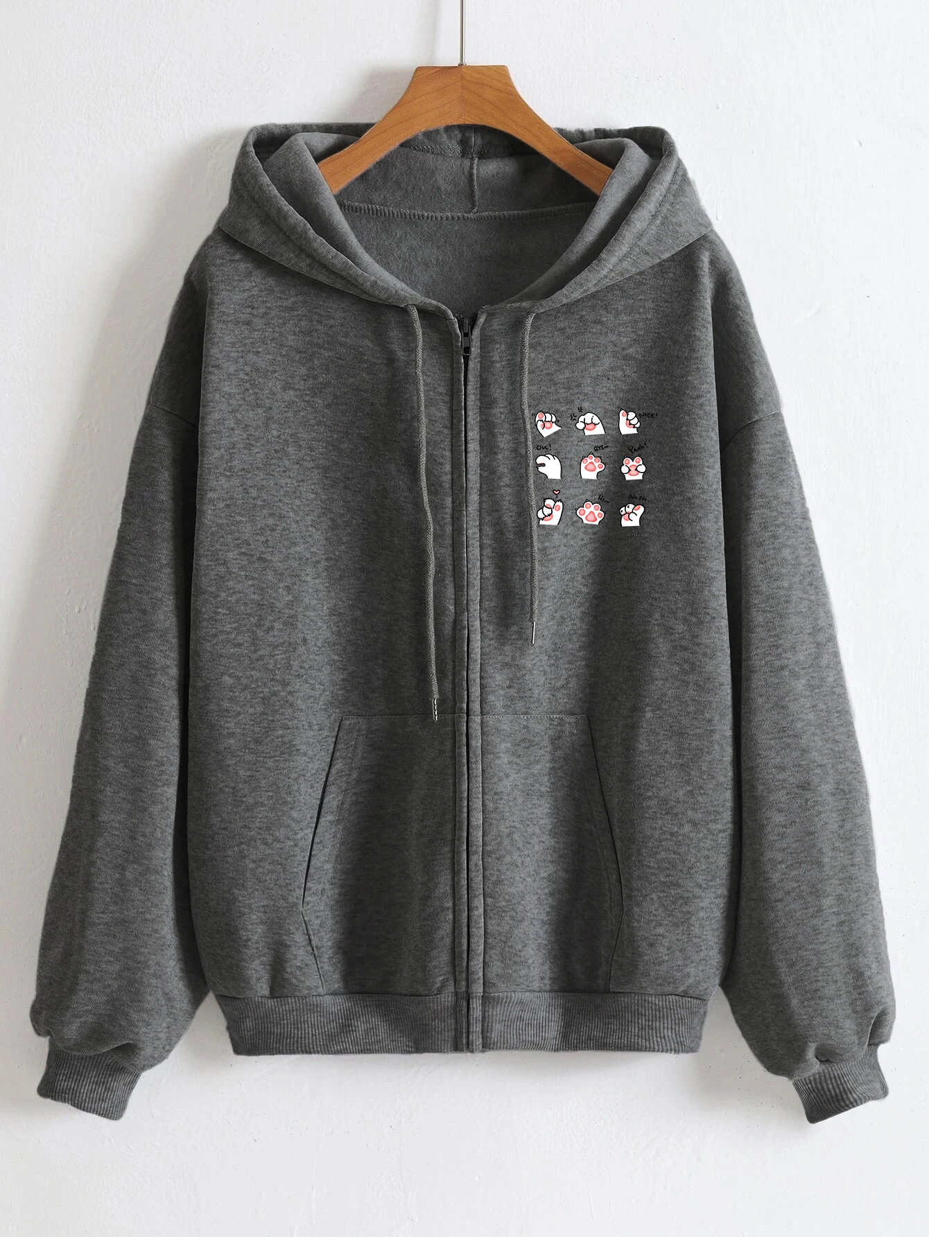 

9 Love Gestures Of Cats Design Female Zipper Hoody Hip Hop Sweatshirt High Quality Hooded Autumn Casual Streetwear Women