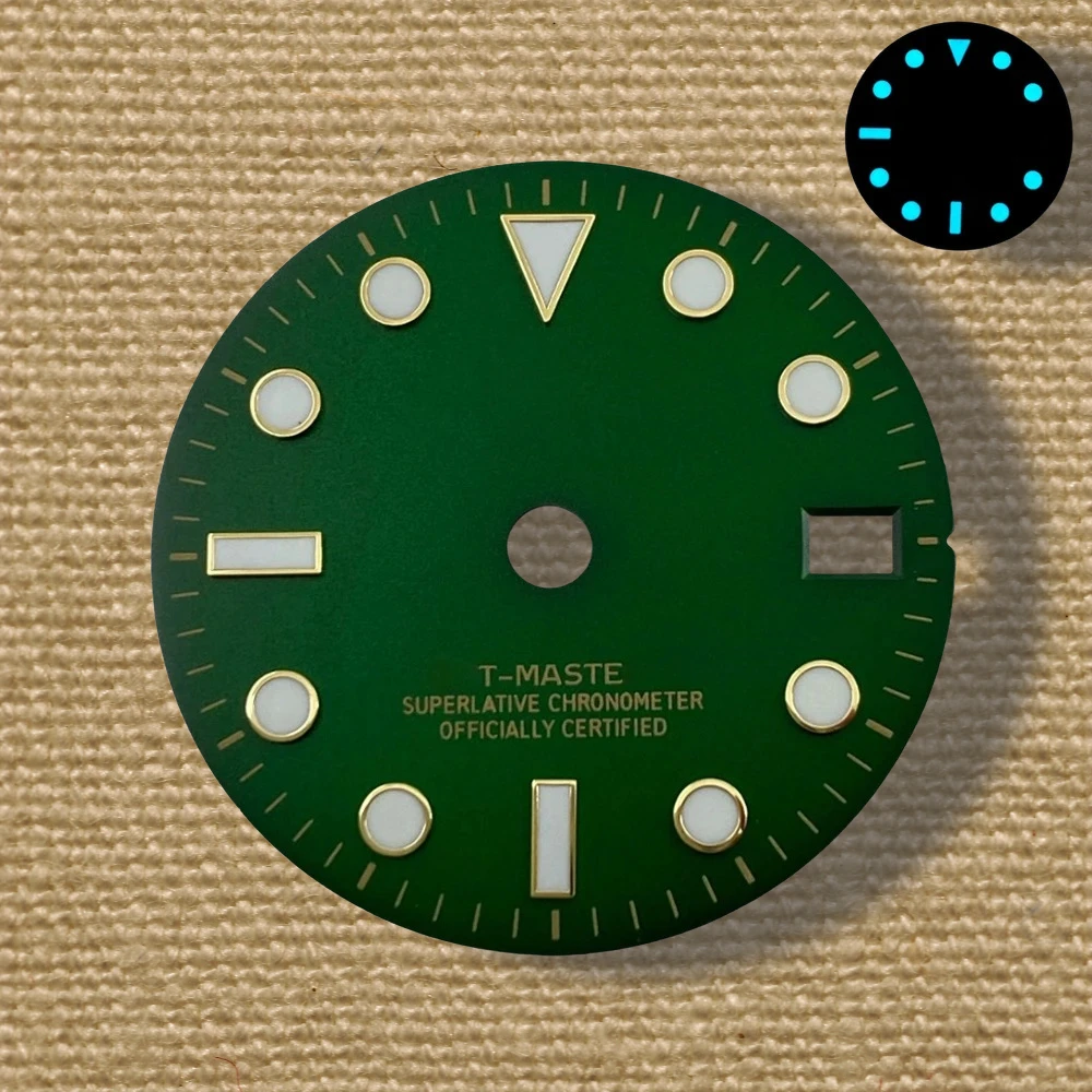 Hochwertiges 28,5 mm S-Logo-Meteorit-GMT-Zifferblatt, geeignet für NH34-Japanisches Uhrwerk, eisblaues, leuchtendes Uhrenmodifikationszubehör
