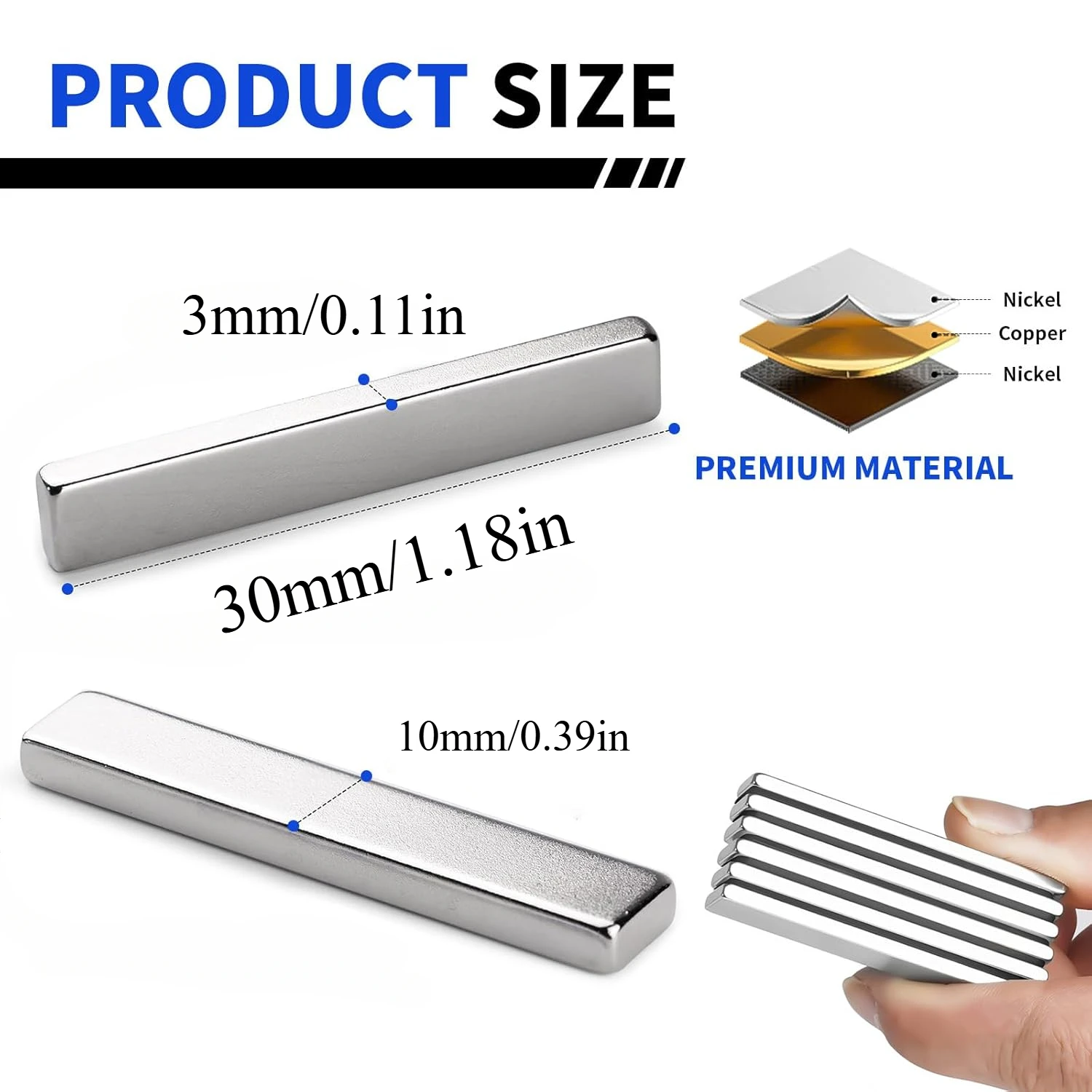 10/16pcs N30 30x10x3mm/40x10x3mm Rectangular Refrigerator Magnets, Widely Used in Warehouses, Offices, Maps, Iron Doors, School