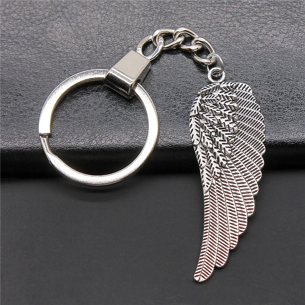 Keychain Souvenir Gift 2 Colors 55x19mm Angel Wing Pendant Keychain Vintage Metal Keyring Jewelry For Men