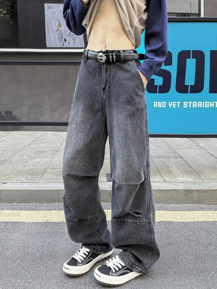 

Waed Vintage American High Street Men's Jeans Autumn Casual Straight Leg Slim Fit Jeans Tear Splicing Design CleanFit