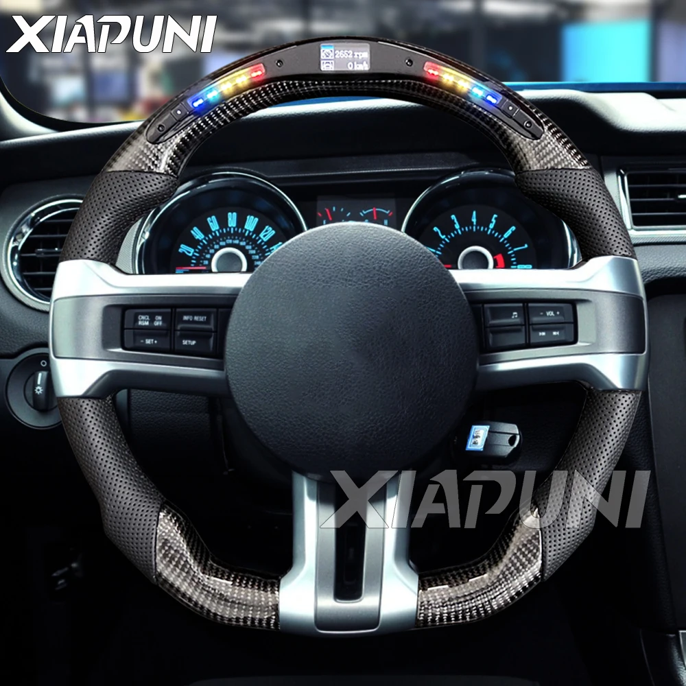 LED RPM Carbon Fiber Steering Wheel For Mustang Steering Wheel 2012-2014 Customized Racing Steering Wheel