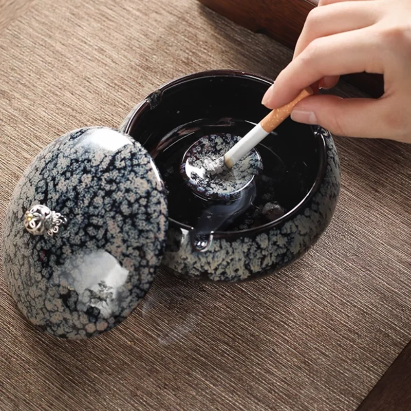 Circular Kiln Enamel Covered Ceramic Ashtray, Living Room and Office, Outdoor Ashtray, Home Decoration Accessories