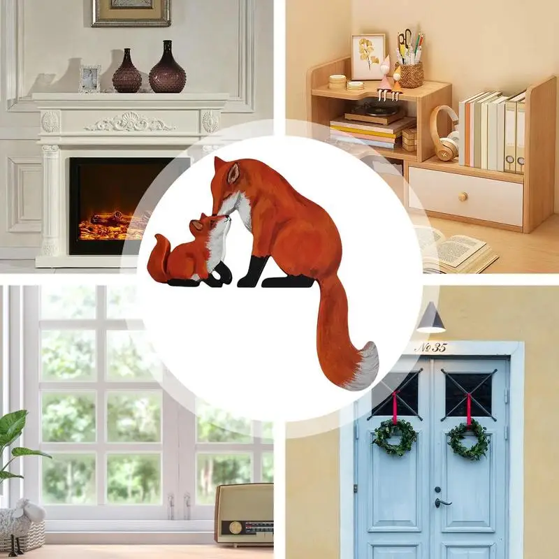 AdTosFox-Décoration de porte en forme de renard, statue de renard, sculpture d'angle de porte, signe de décoration en bois, nickel ant les mains, charmant, maman, bébé