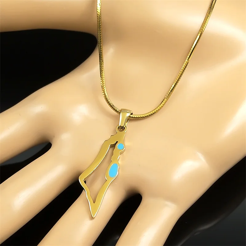 Israel Palestine Country Map Pendant Necklace Neck Chain for Women Men Stainless Steel Country Geography Jewelry Gift Wholesale view 5