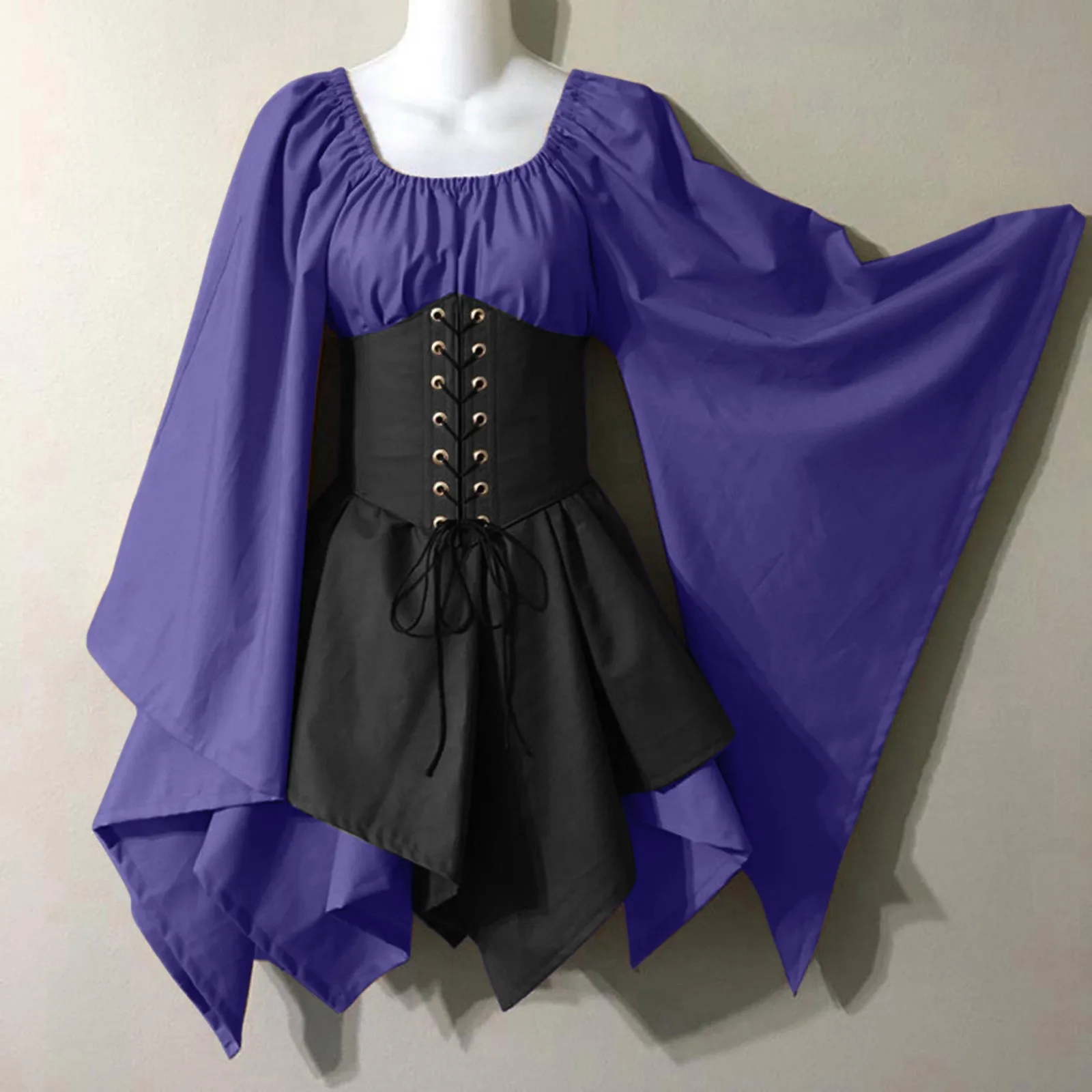 

Medieval Costume For Womens Trumpet Sleeve Irish Shirt Dress With Corset Traditional Dress Halloween Women Mature Womens Dresses