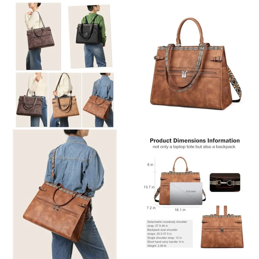 

FADEON Laptop Bag for Women Designer PU Leather Large Tote Bags Backpack Purses with 15.6 Laptop Compartment Shoulder Handbag