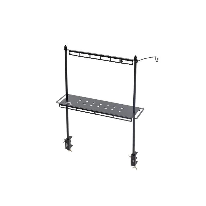 Outdoor campground multi-function table, removable rack with light stand hook