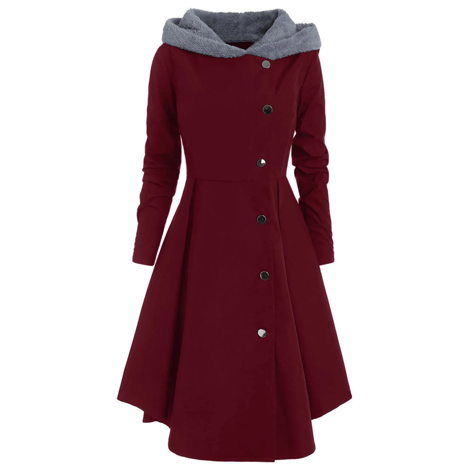 Women Plus Size Asymmetric Fleece Hooded Single Breasted Long Drap Buttons Coat Large Winter Coats for Women