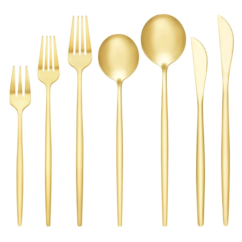 6-Piece Stainless Steel Tableware Gold Flatware Spoon Set Western Dinner Knife Fruit Fork Teaspoon Golden Cutlery Dinnerware