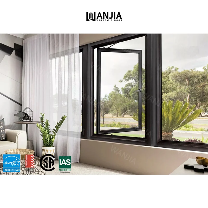 

WANJIA aluminum hurricane impact windows soundproof glass windows energy efficient casement window