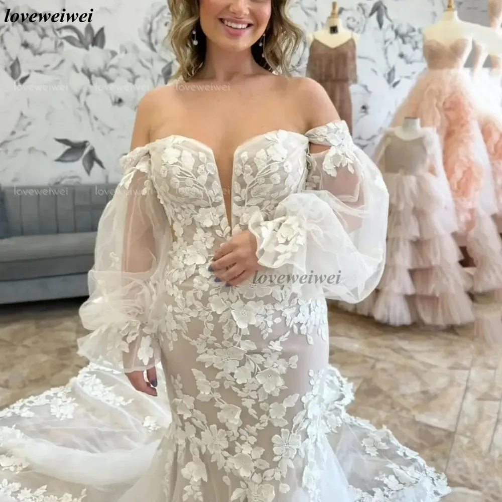 فستان زفاف حورية البحر فاخر من الدانتيل مخصص بدون أكتاف على شكل قلب مزين بفساتين العروس فستان زفاف كلاسيكي فيستدو دي نوفيا #3