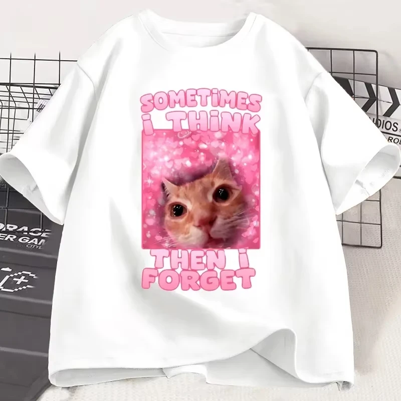 

Hot Sometimes I Think Then I Forget Funny Cat Meme Tee Shirt Women Men Stupid Humor Cat T-shirt Fashion Summer Short Sleeve Tops