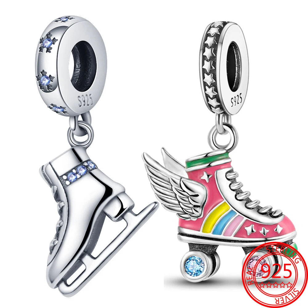 New Collection 925 Sterling Silver Winter Series Skating Ice-skate Charm Charms Fit DlY Bracelet Necklaces Jewelry Gift Girl