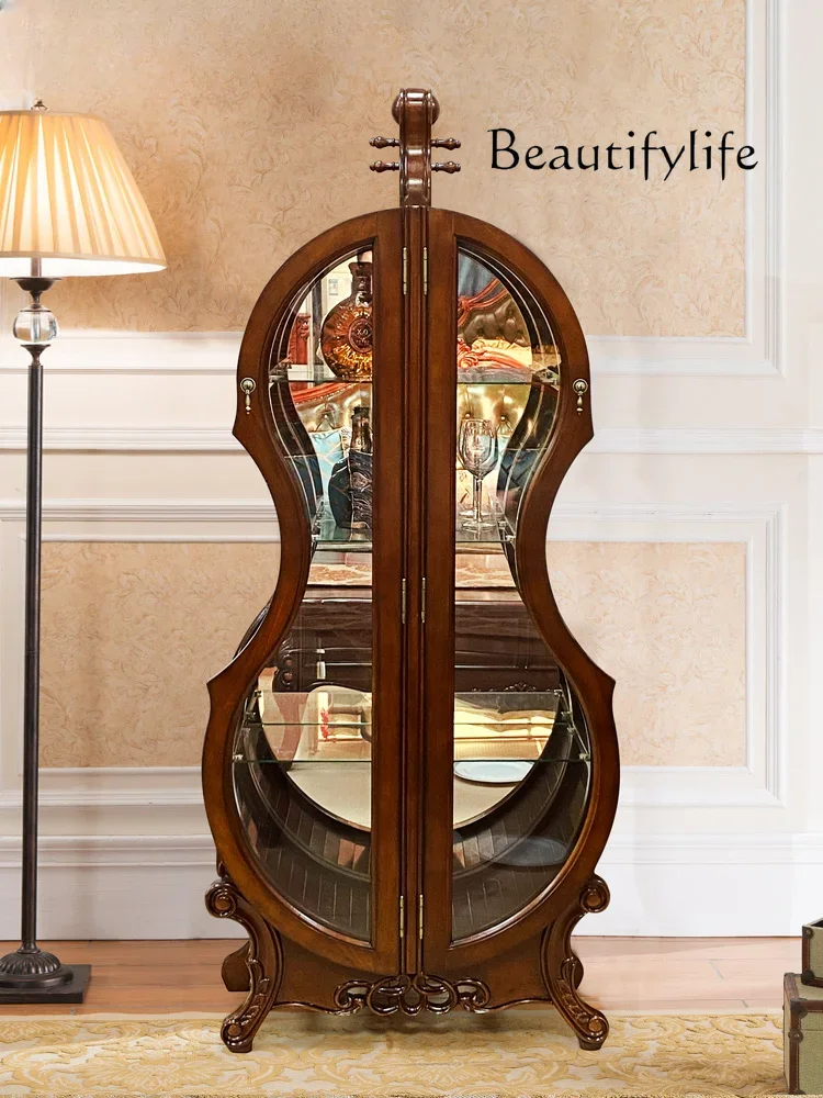 American-Style Solid Wood Wine Cabinet Living Room Home Cello Display Cabinet High-End European-Style Storage Cabinet