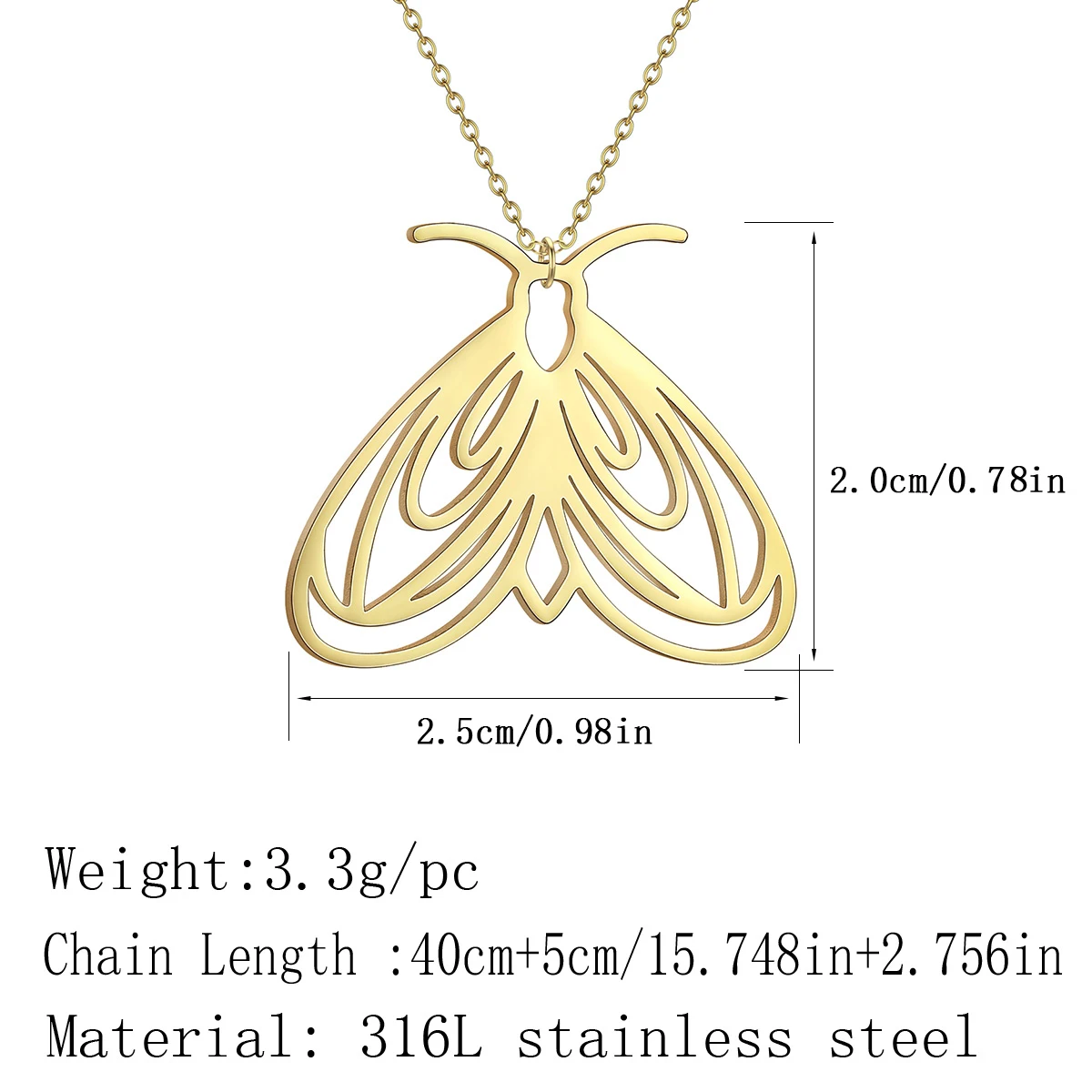 Kinitial Death Moth Pendant Necklace Gothic Butterfly Hiphop Women Stainless Steel Jewelry Halloween Gift