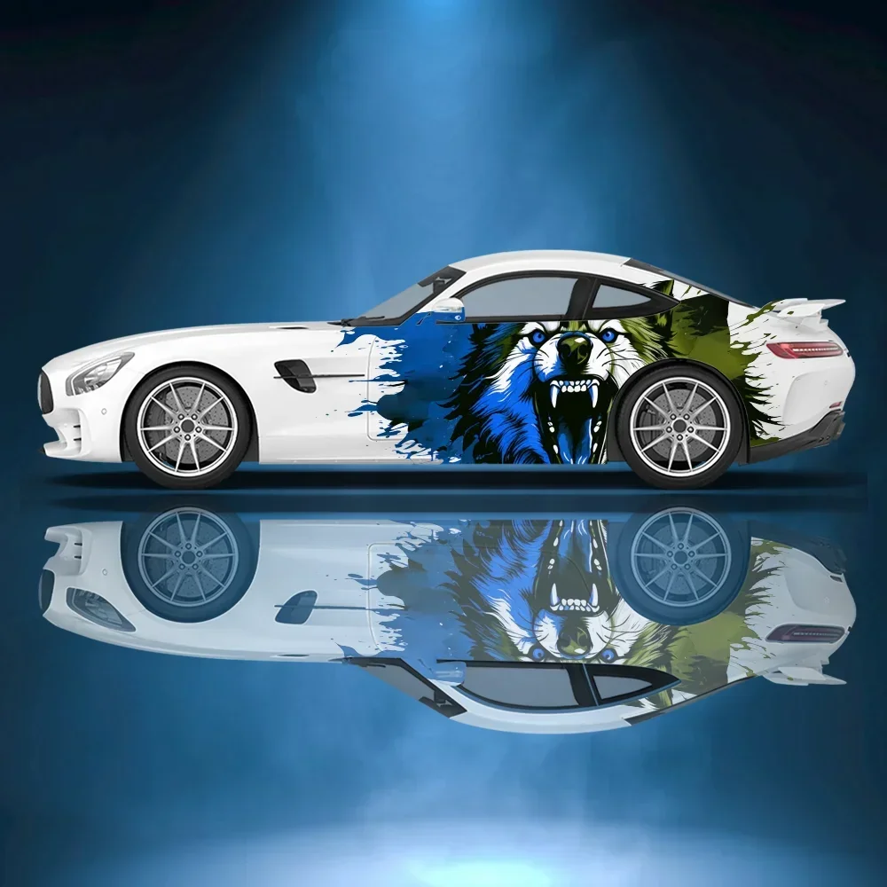 

Wolf Color Blocking Car Vinyl Wraps Decal Self-adhesive PVC Sticker Suitable for Trucks SUV Decoration Auto Accessories Gift