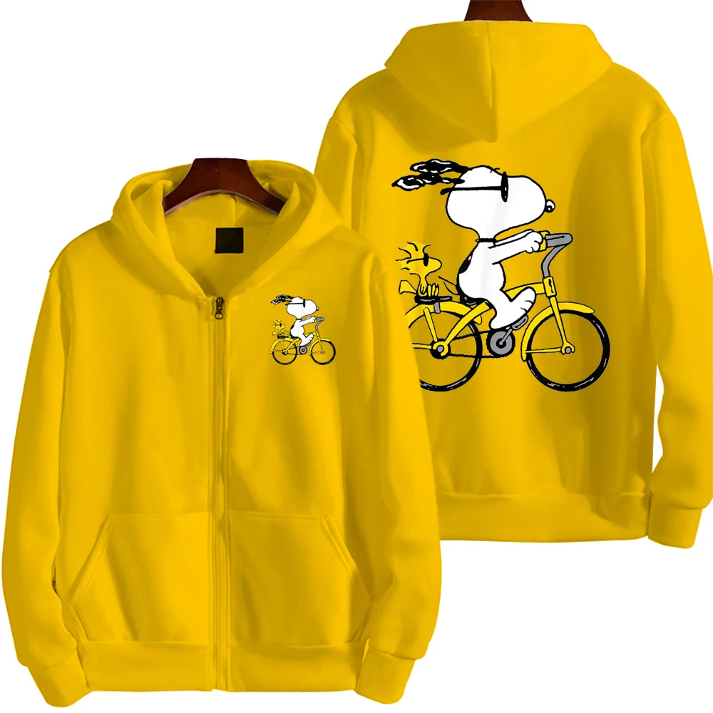 Snoopy rides a bicycle Men Zipper Hoodie Cartoon Anime 2024 New Fashion Women Sweatshirt Spring Autumn Couple Jacket Coat