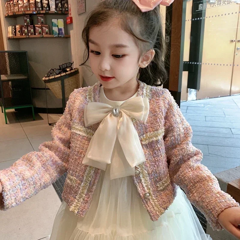 Girls Outfits Set Autumn Spring Kids Jackets+Mesh Dress Korean Birthday Party Children Clothing Suits Princess Clothes 2Pcs 2-7Y