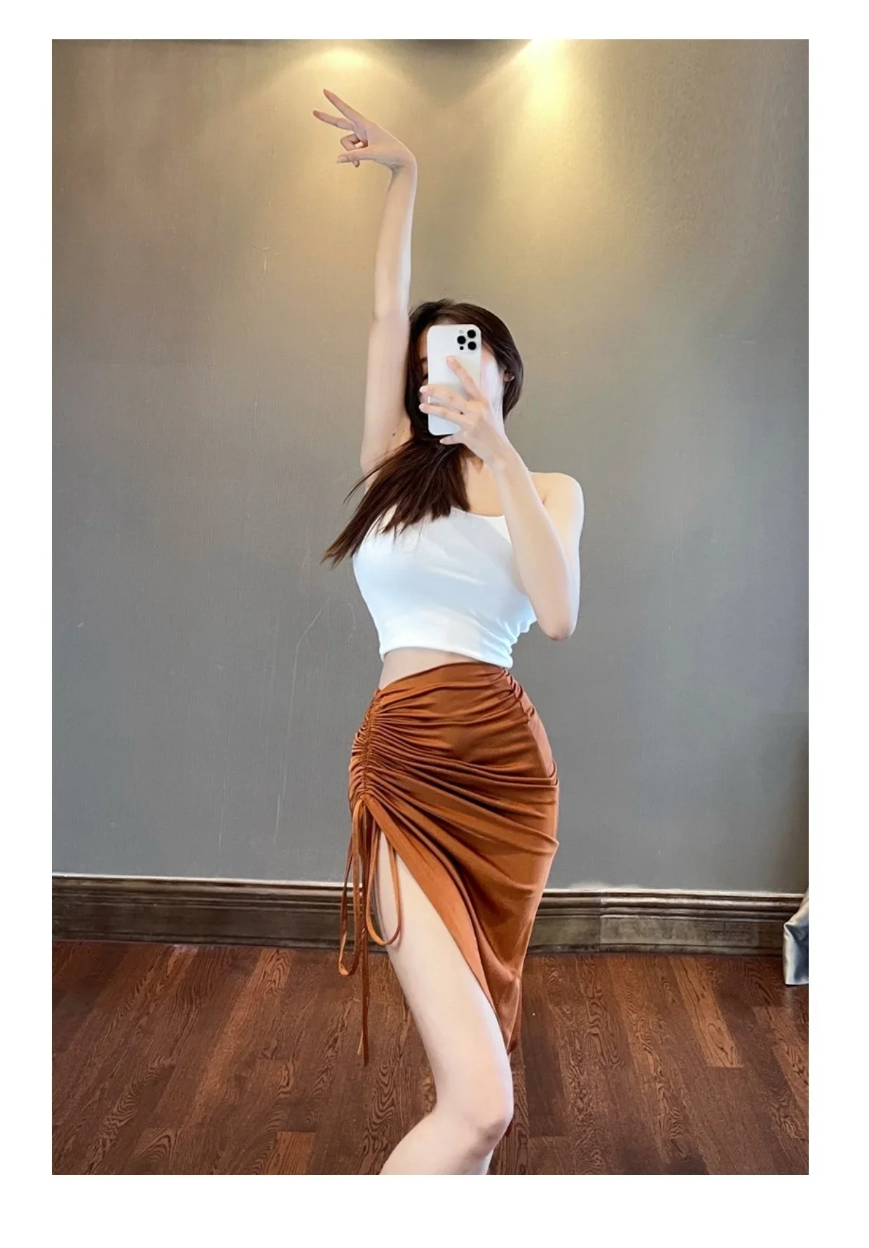 High Waist Slim Hip Holiday Style Drawstring Long Skirt New Sexy Slim Slim Solid Color Buttock Wrap Skirts Korean