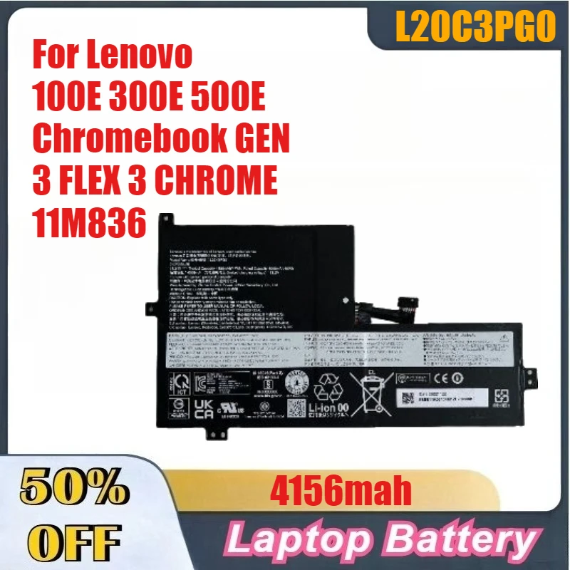 

4156mah High-Quality Laptop Battery L20C3PG0 L20D3PG2 L20M3PG3 for Lenovo 100E 300E 500E Chromebook GEN 3 FLEX 3 CHROME 11M836
