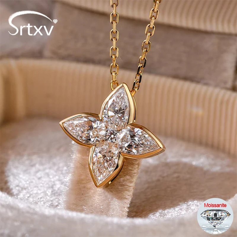 

18k Plated Four-Leaf Clover D Moissanite Pendant Necklaces for Women Girls Pure 925 Sterling Silver Certified Neck Chain Jewelry