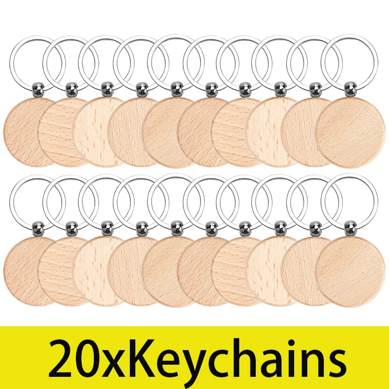 

20Pcs Wooden Keychain Decor Blank Keychains Wooden Key Chain Round Keychain Blank Unfinished Wooden Keychain Craft Supplies