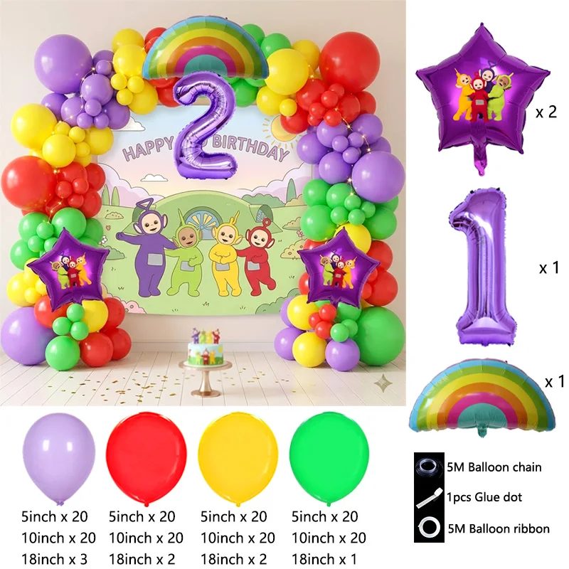 Teletubbies Baby Shower Balloon Arch Bouquet Globos Cartoon Foil Latex Garland Kids Theme Party Background Decoration