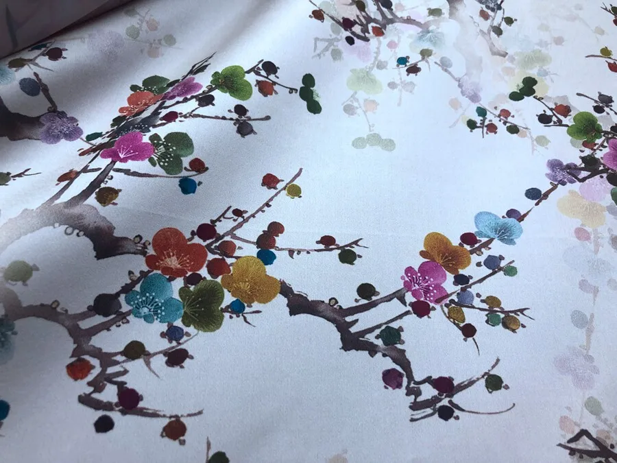 Designer Cloth 19 Momme Real Silk Spandex Satin Vintage Color Plum Printing and Dyeing Clothing Fabric Shirtdress