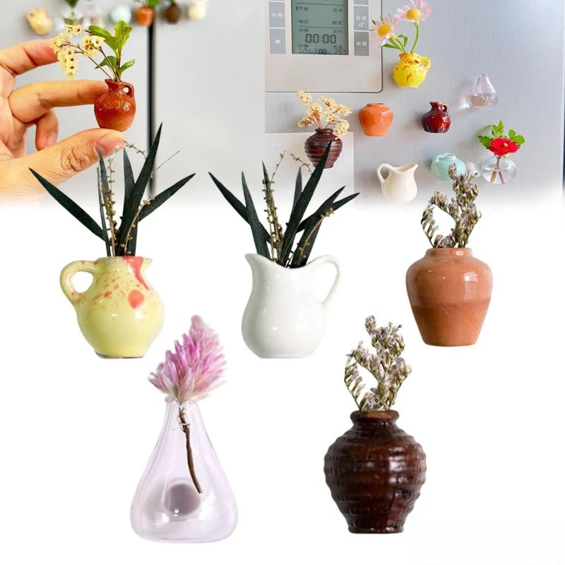 

Small Fridge Magnet Decoration Mini Ceramic Vase Micro Landscape Ornament fridge cute magnets place flower arrangements