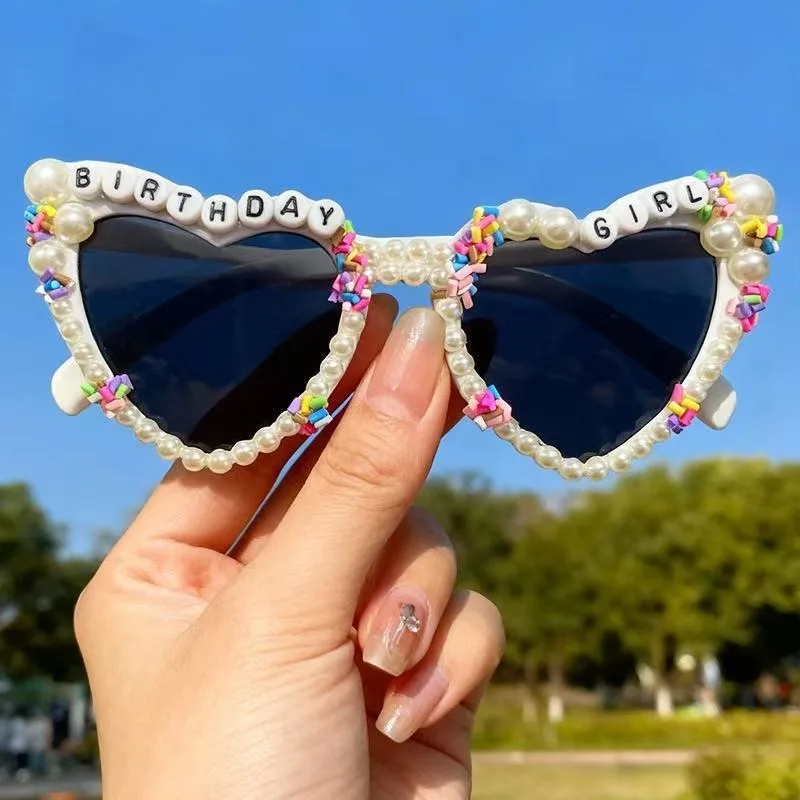 Heart Shaped Birthday Girl Sunglasses, Pink Happy Birthday Girl Glasses Pearl Birthday Party GlassesFor Women Girls - view 4