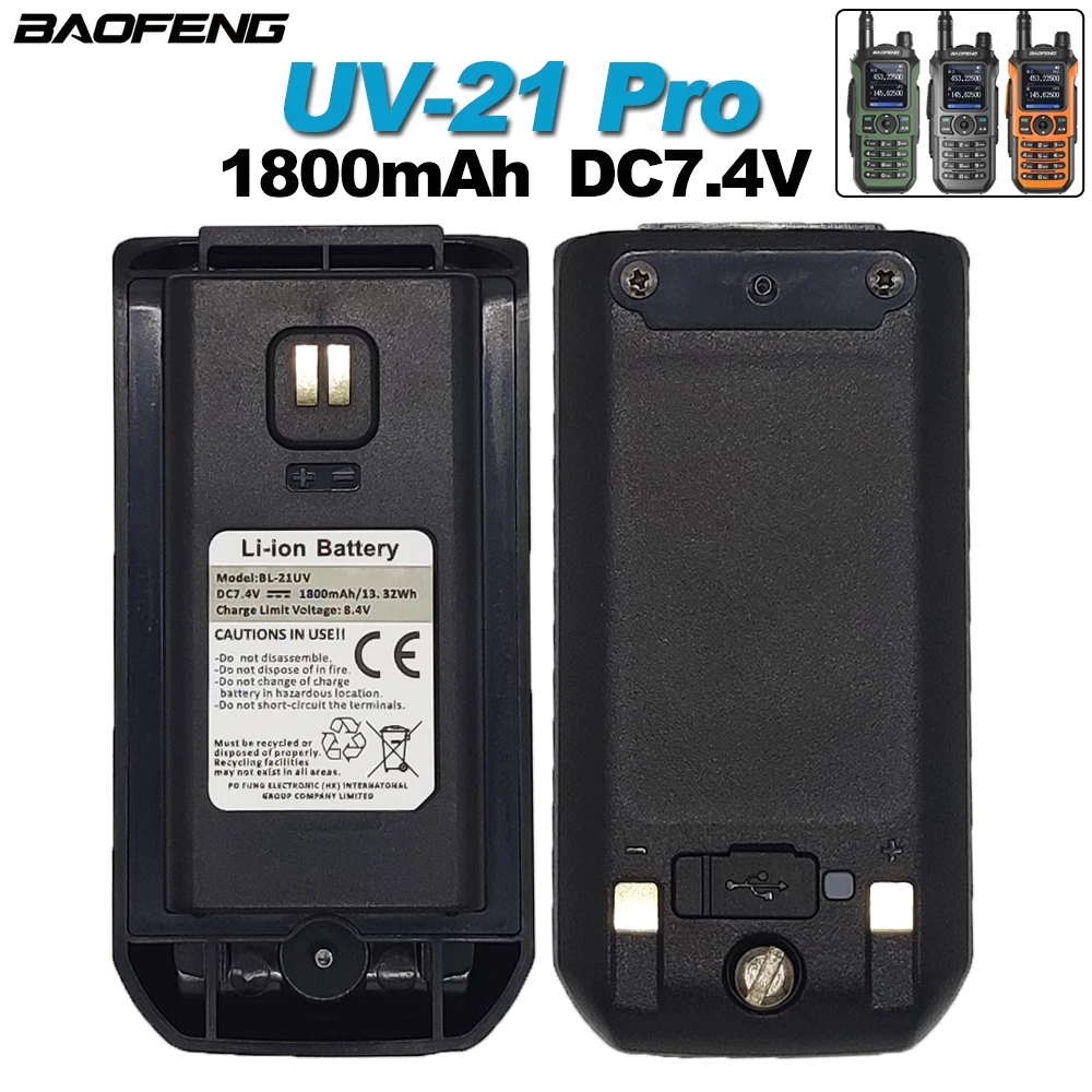 

BL-21UV BAOFENG Walkie Talkie UV-21 Pro Li-ion Battery 100% Original 1800mAh Support Type-C Charging UV21 UV-21Pro Extra Battery