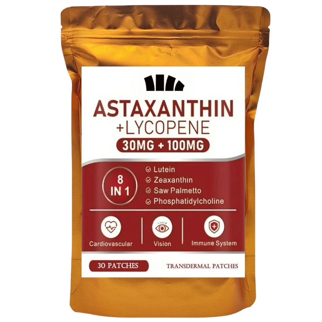 30 Parches Transdérmicos de Astaxantina y Licopeno con Panax Ginseng, Ginkgo Biloba, para la Salud de la Piel, Energía y Apoyo Inmunológico