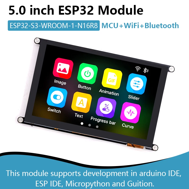 5.0 Inch ESP32 Display Module (JC8048W550C), WiFi & Bluetooth, Supports Arduino IDE, ESP-IDF, MicroPython & Guition