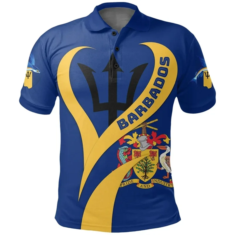 3D Barbados Map Flag Printing Polo Shirt Barbados Coat Of Arms Emblem Graphic Polo T Shirts For Men Cool Streetwear Clothes Tops