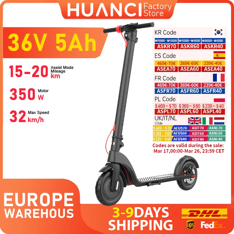 HUANCI X7 E Scooter 350W 5AH Adult  Electric Scooter  Electric Kick Scooters 8.5 inch Foldable Escooter Kick scooter electric