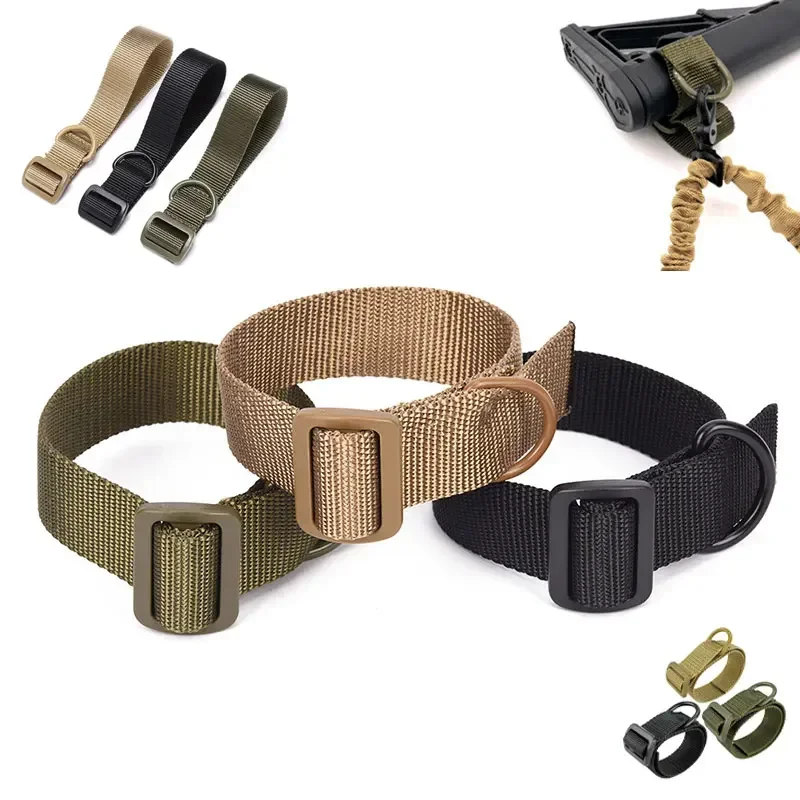 Tactical ButtStock Sling Gun Sling Loop Adapter Adjustable Nylon Shoulder Strap with D Ring EDC Belt Attachment for Hunting