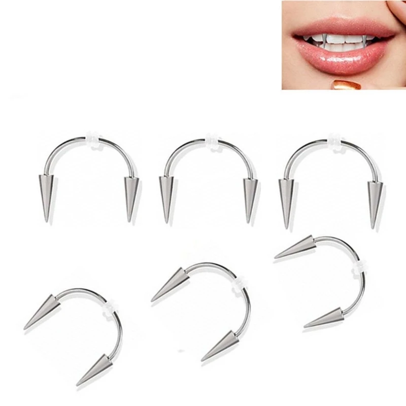 2x for Vampire Teeth Lip Hoop Ring Surgical-Steel Spiked Piercing Jew Dropship