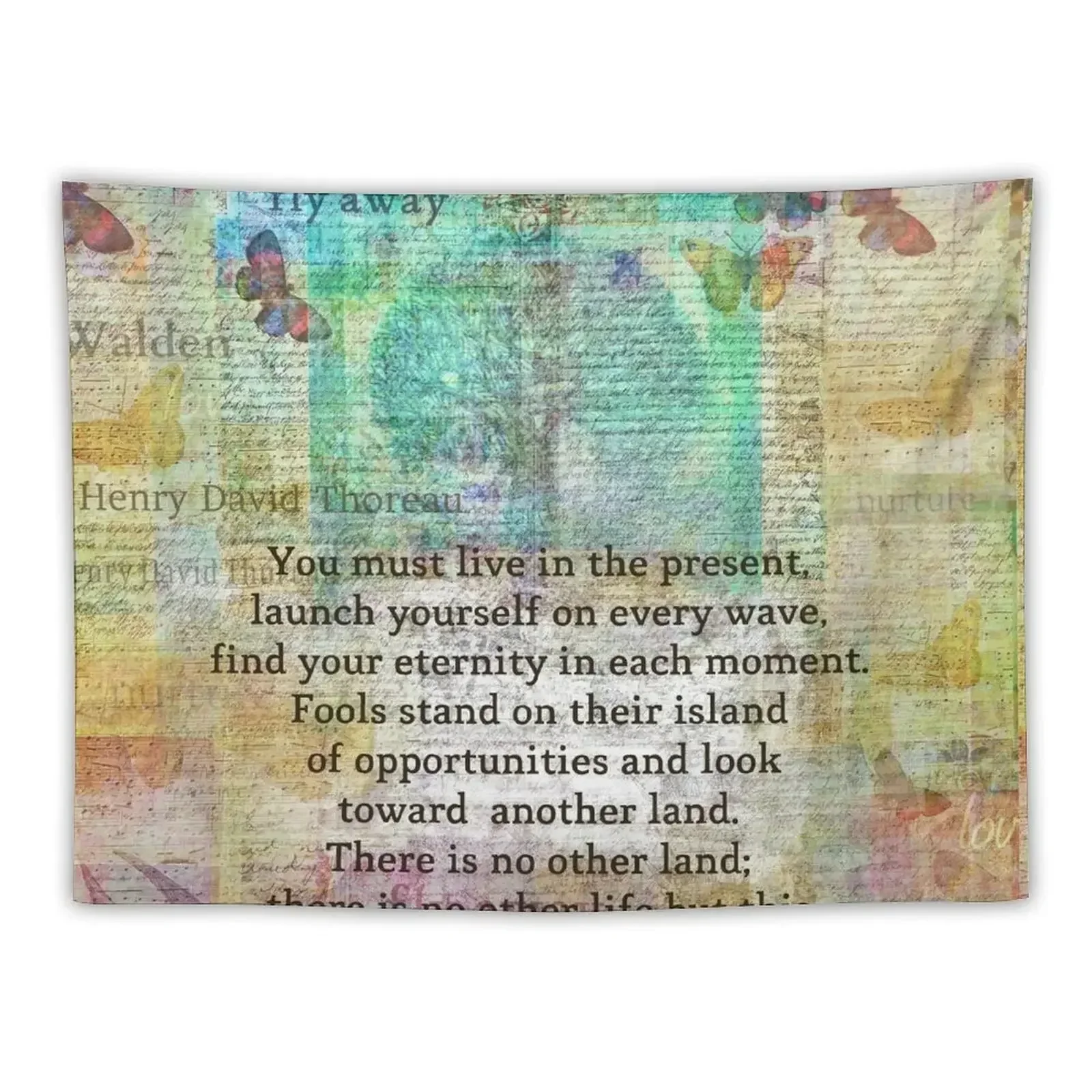 Quote Live in the Present Henry David Thoreau Tapestry Wall Decor Hanging Room Ornaments Tapestry