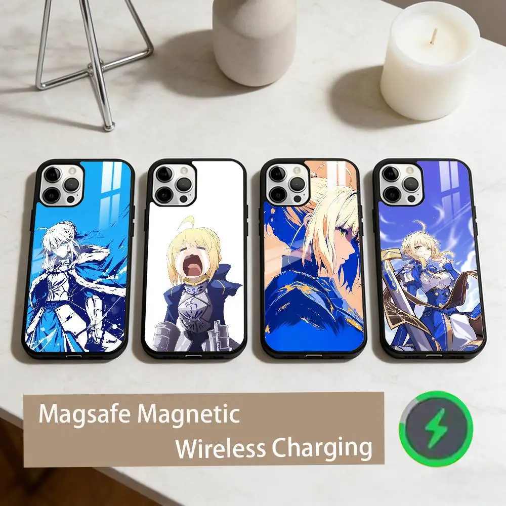 

Чехол для телефона C-Cool F-Fate S-Saber в стиле аниме для iPhone 17, 16, 15, 14, 13, 12, 11 Plus, Pro Max, магнитный, для беспроводной зарядки Magsafe