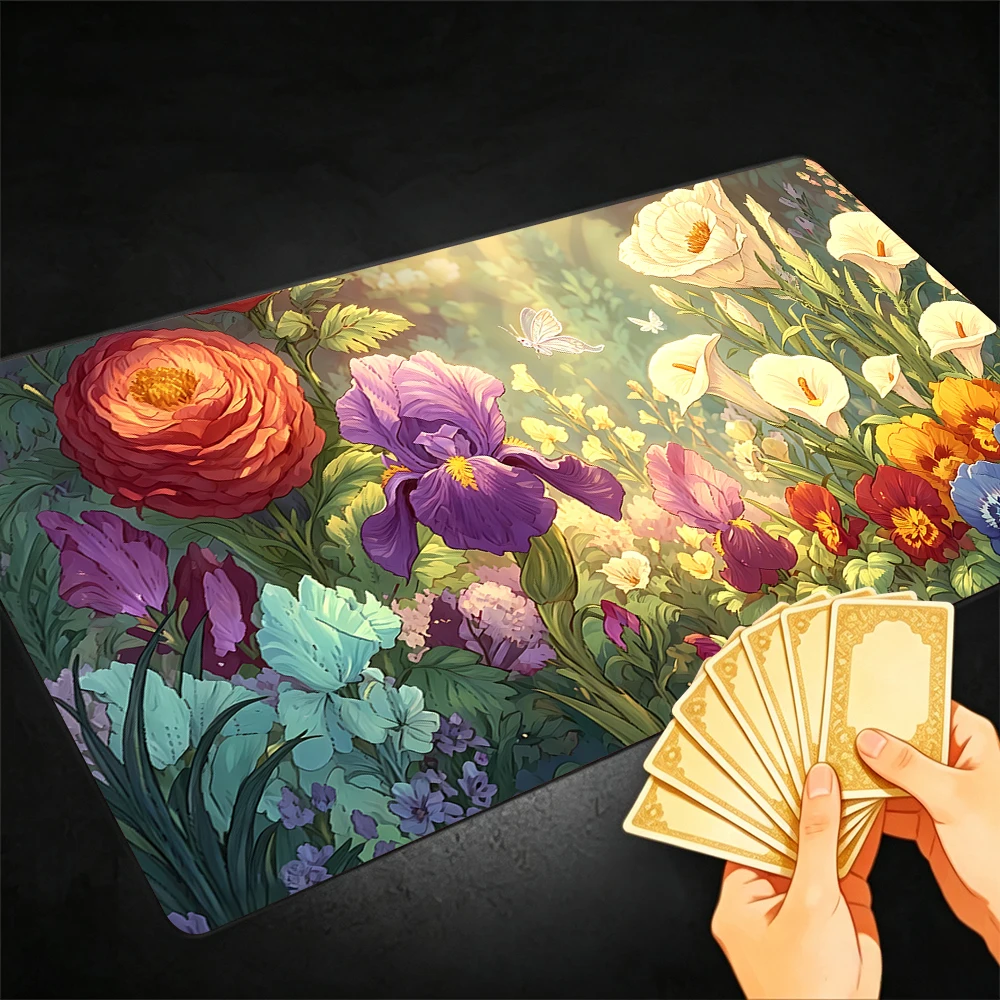 Romantic Magical Flower Patch TCG Playmat Magic Playmat Gathering Gaming Mat with Stitched Edge Anti-slip base Trading Card Game