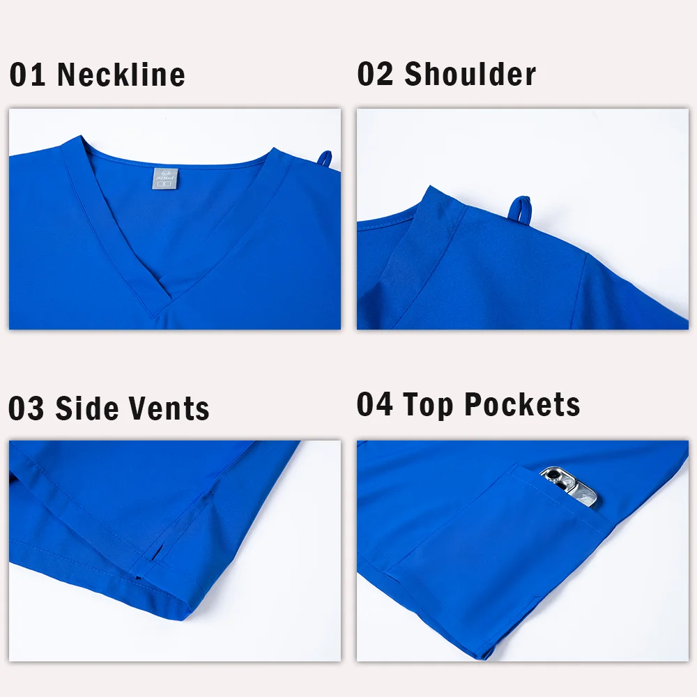 أسعار الجملة بدلة طبية للنساء معطف مختبر ثوب جراحي مع جيوب فرك الأسنان زي بيطري مقالات التمريض الناعمة