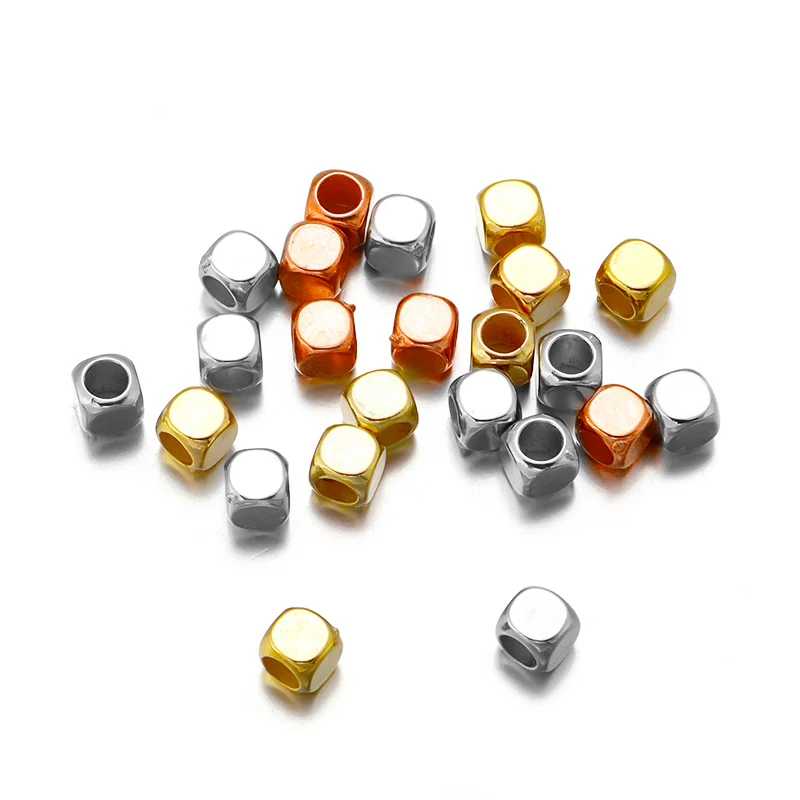 200 Stück 4/5 mm CCB quadratische große Lochperlen Gold Silber Farbe Würfel lose Perlen für Schmuckherstellung DIY Armbänder Halskette Zubehör