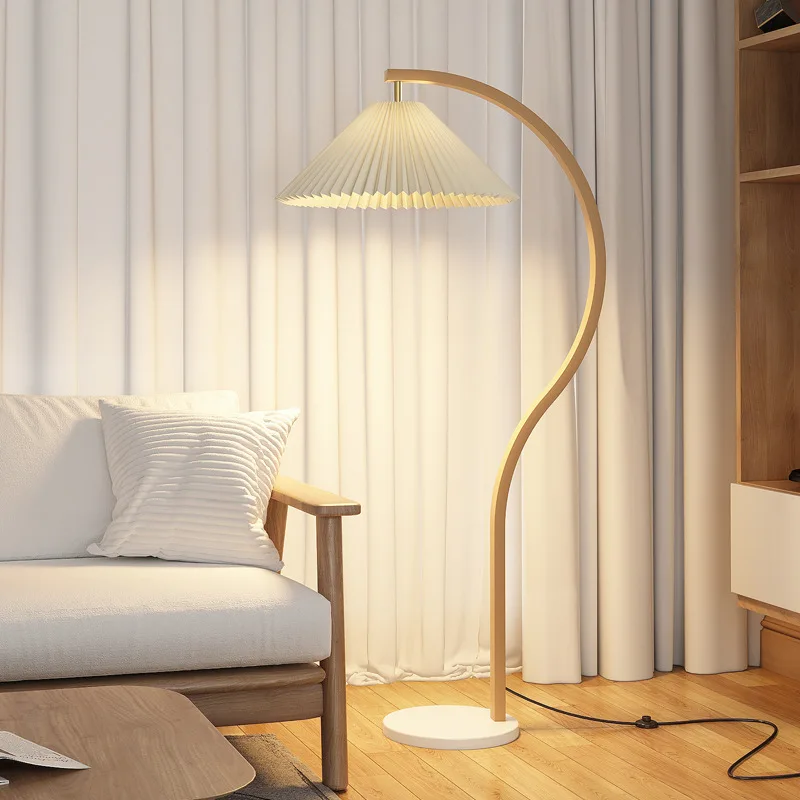 French Marble Base Wrought Iron LED Floor Lamps White Pleated Fabric Lampshade Living Room Bedroom Restaurant Office Desk Lights
