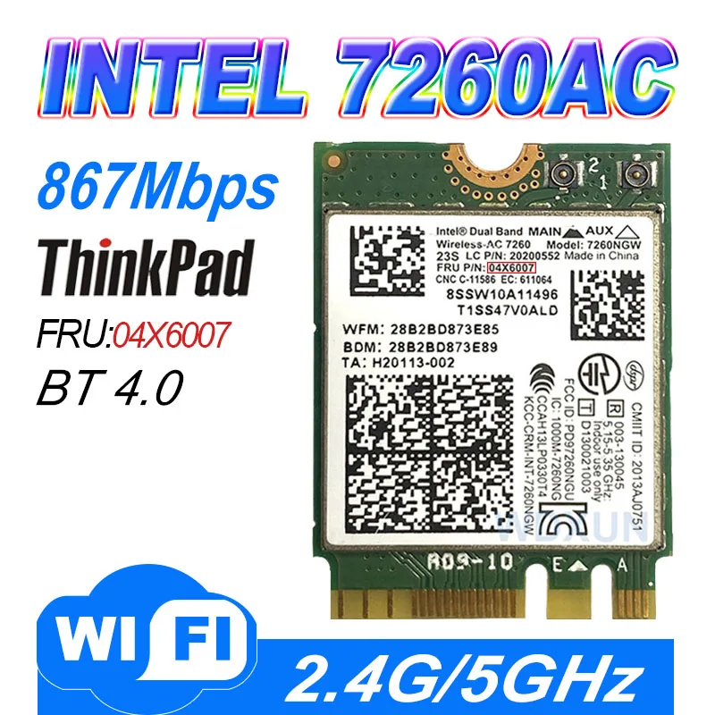 7260NGW 7260ac 7260 ac 2.4/5G BT4.0 FRU 04X6007 WiFi card For  X250 x240 x240s x230s t440 w540 t540 Yoga y50