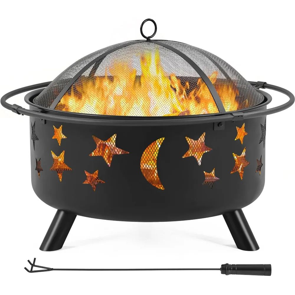 30in Fire Pits for Outside Wood Burning Outdoor Fireplace | with Spark Screen, Poker for Bonfire Patio Backyard Garden